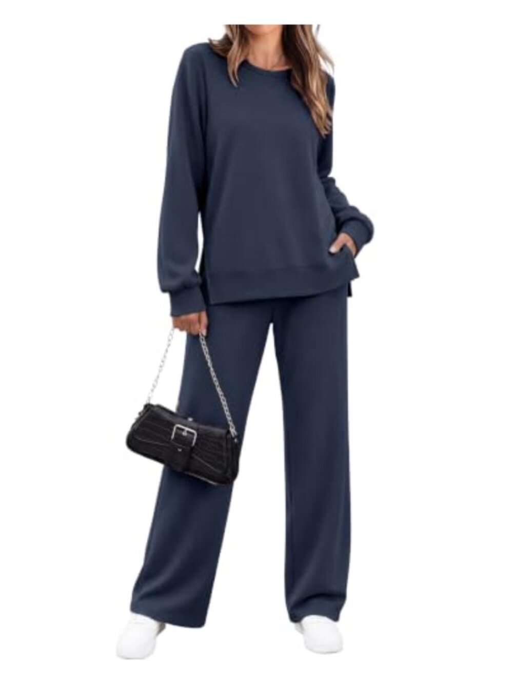 Ekouaer Women's 2 Piece Lounge Set Viscose Blend Sweatsuit Wide Leg Pants
